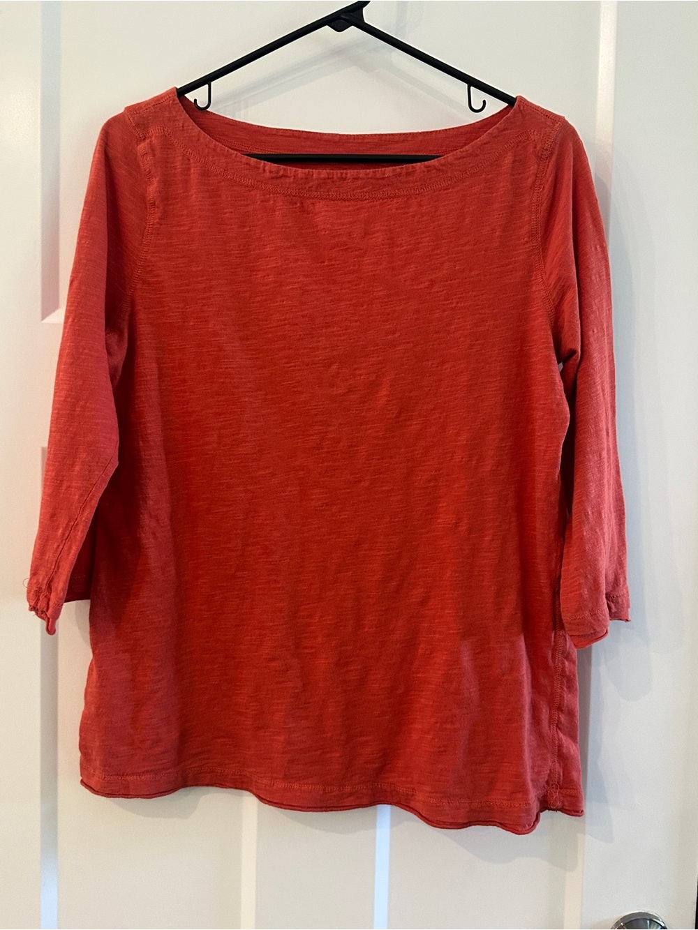 Women's Orange 3/4 Sleeve Knit boat neck Top Ann Taylor Loft size Large